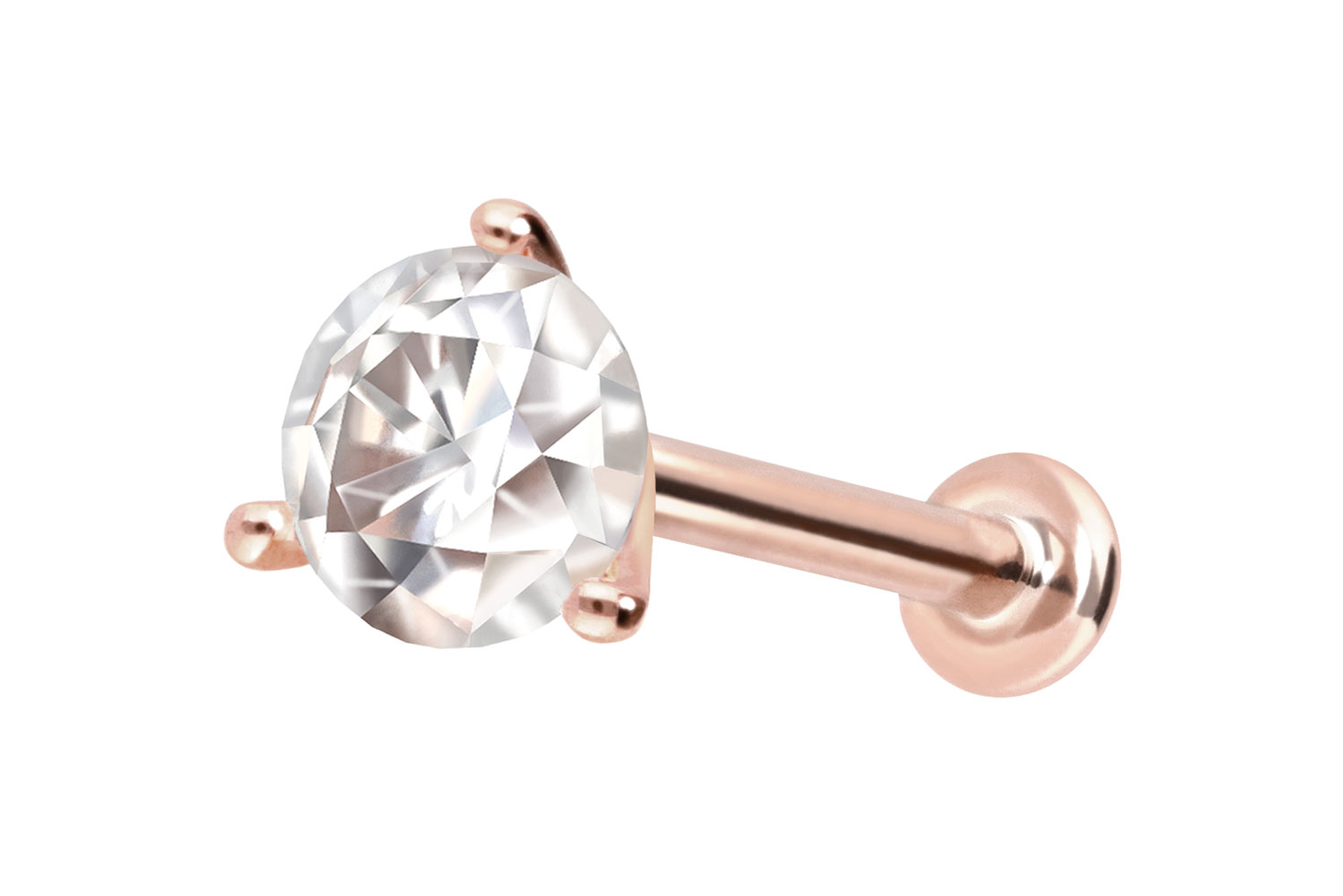 14 Karat Gold Labret Piercing mit Innengewinde MOISSANIT